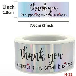 60 Thank You Holographic Rectangular Stickers